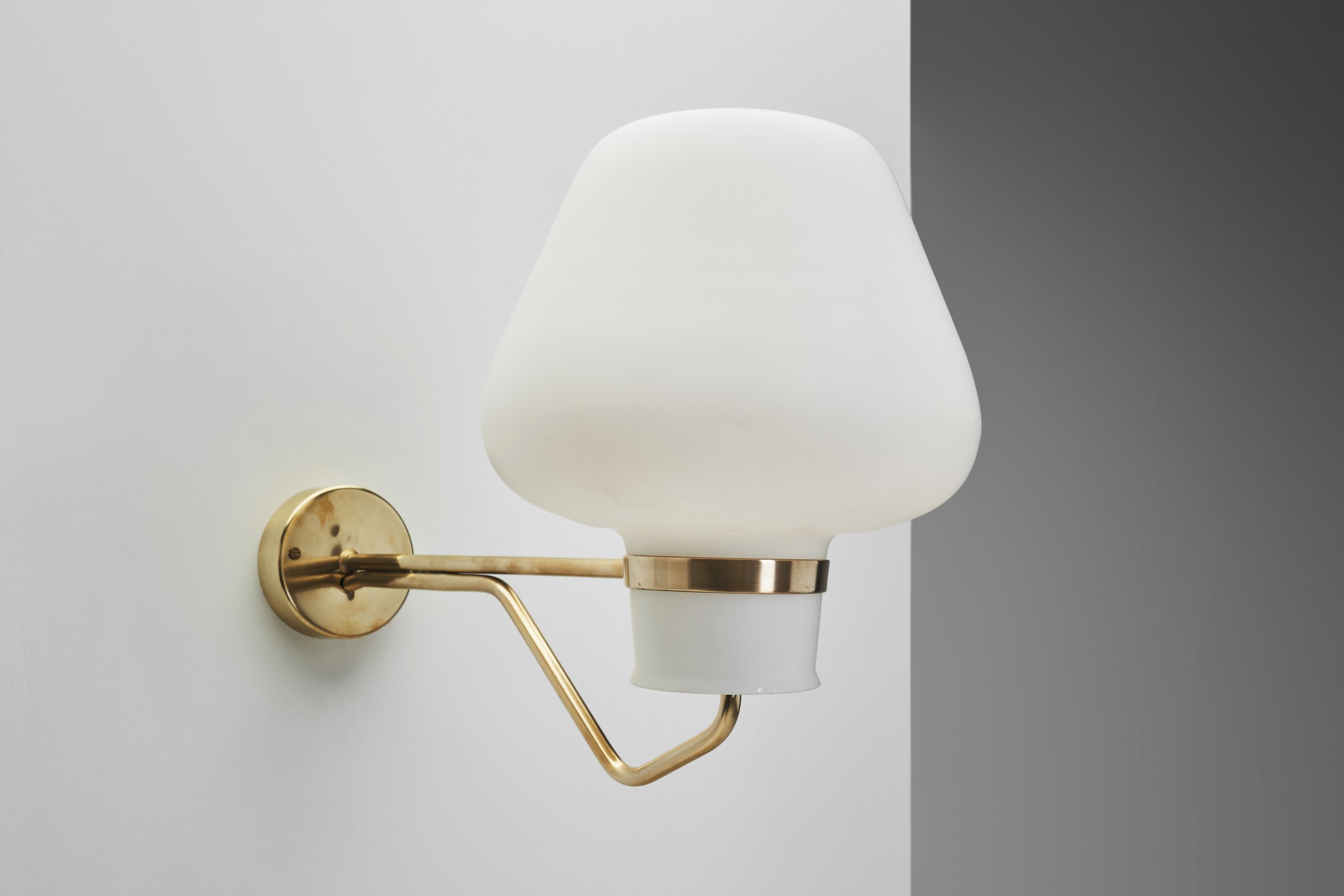 Large Opaline Glass and Brass Wall Lamps by Erik Gunnar Asplund